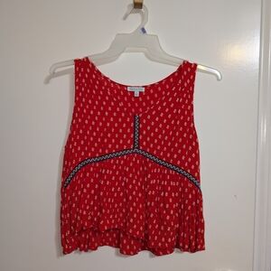 Red Sleeveless Top with Patterned Detail